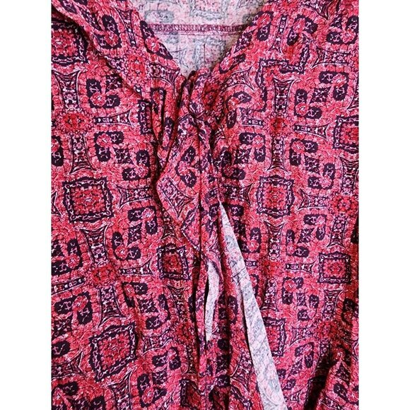 Mossimo Womens size XXL Reds Floral Boho Peasant Ruffle Tie Faux Wrap Blouse New - Picture 4 of 12